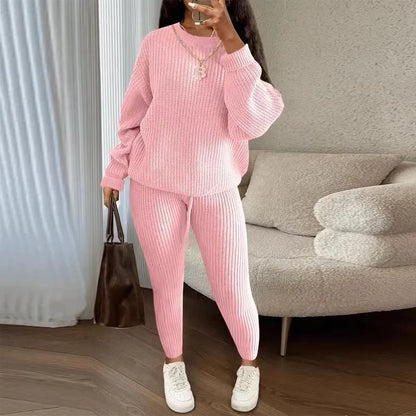 2024 Winter Two Piece Sets Women Clothing Autumn Fashion Casual Solid Round Neck Pullover Loose Pit Knitted Sweater Pants Suits