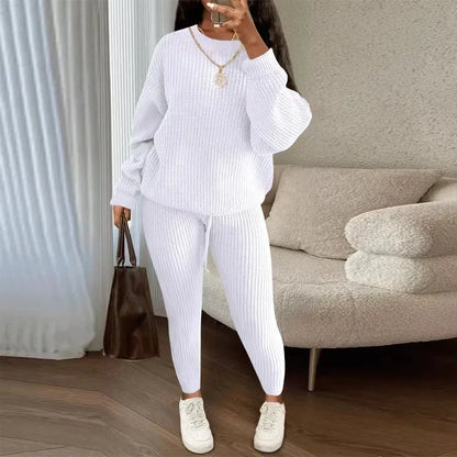 2024 Winter Two Piece Sets Women Clothing Autumn Fashion Casual Solid Round Neck Pullover Loose Pit Knitted Sweater Pants Suits