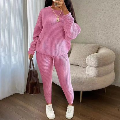 2024 Winter Two Piece Sets Women Clothing Autumn Fashion Casual Solid Round Neck Pullover Loose Pit Knitted Sweater Pants Suits