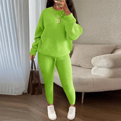 2024 Winter Two Piece Sets Women Clothing Autumn Fashion Casual Solid Round Neck Pullover Loose Pit Knitted Sweater Pants Suits