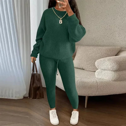 2024 Winter Two Piece Sets Women Clothing Autumn Fashion Casual Solid Round Neck Pullover Loose Pit Knitted Sweater Pants Suits